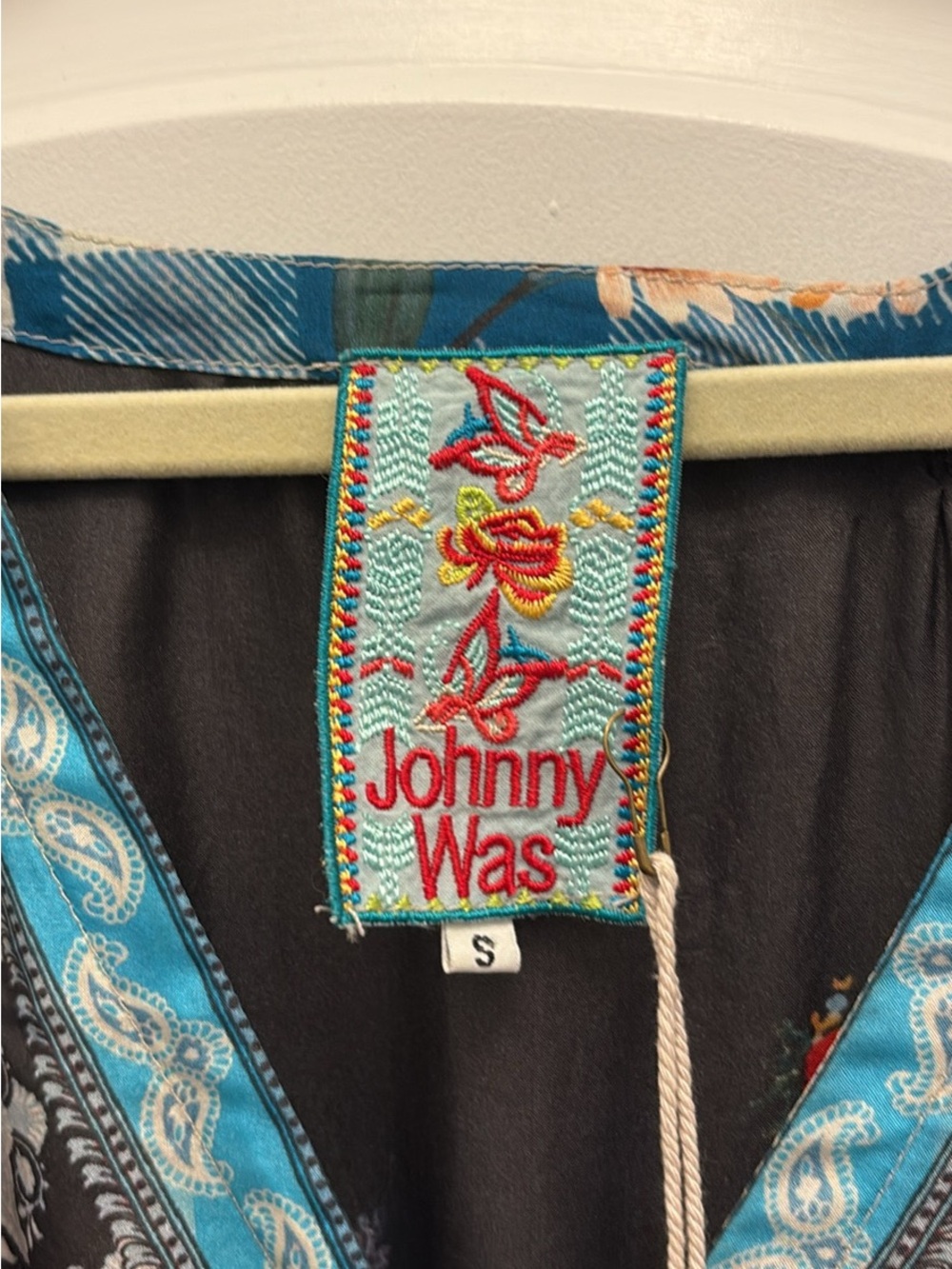 Johnny Was Multicolor Patchwork Maxi Dress with Turquoise Trim - Picture 14 of 15